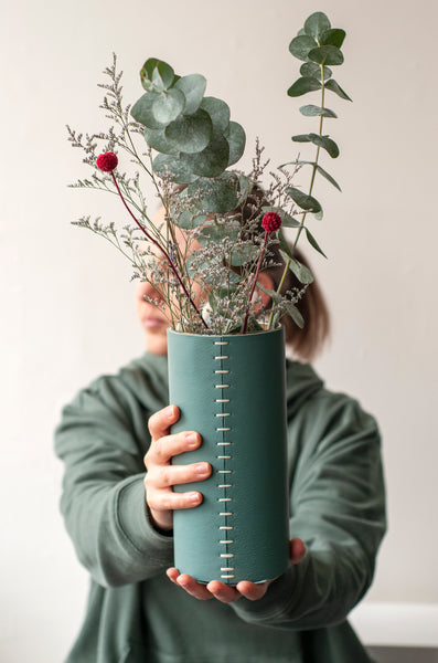 Medium Leather Covered Vase