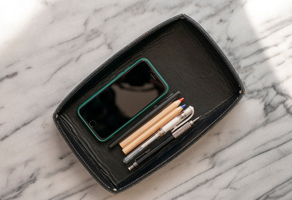 6x10 Rectangular Leather Catchall - Black