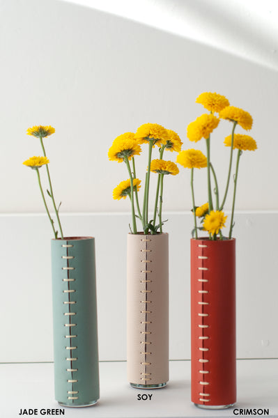 Skinny Slim Leather Covered Vase