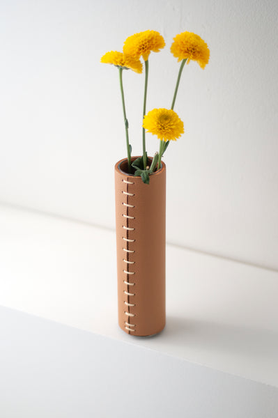 Skinny Slim Leather Covered Vase