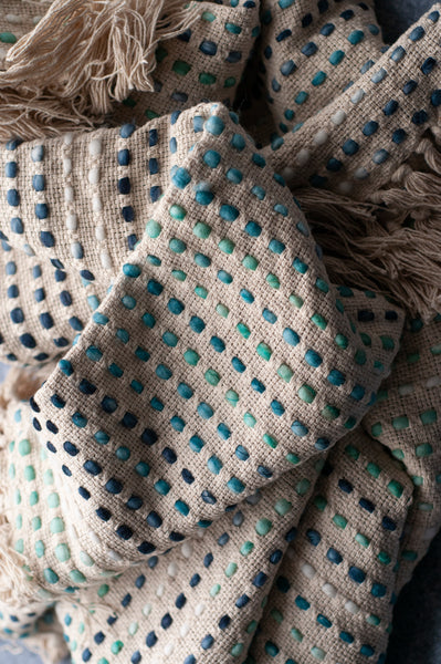 Cotton Hand Loomed Tufted Colorful Blanket Throw